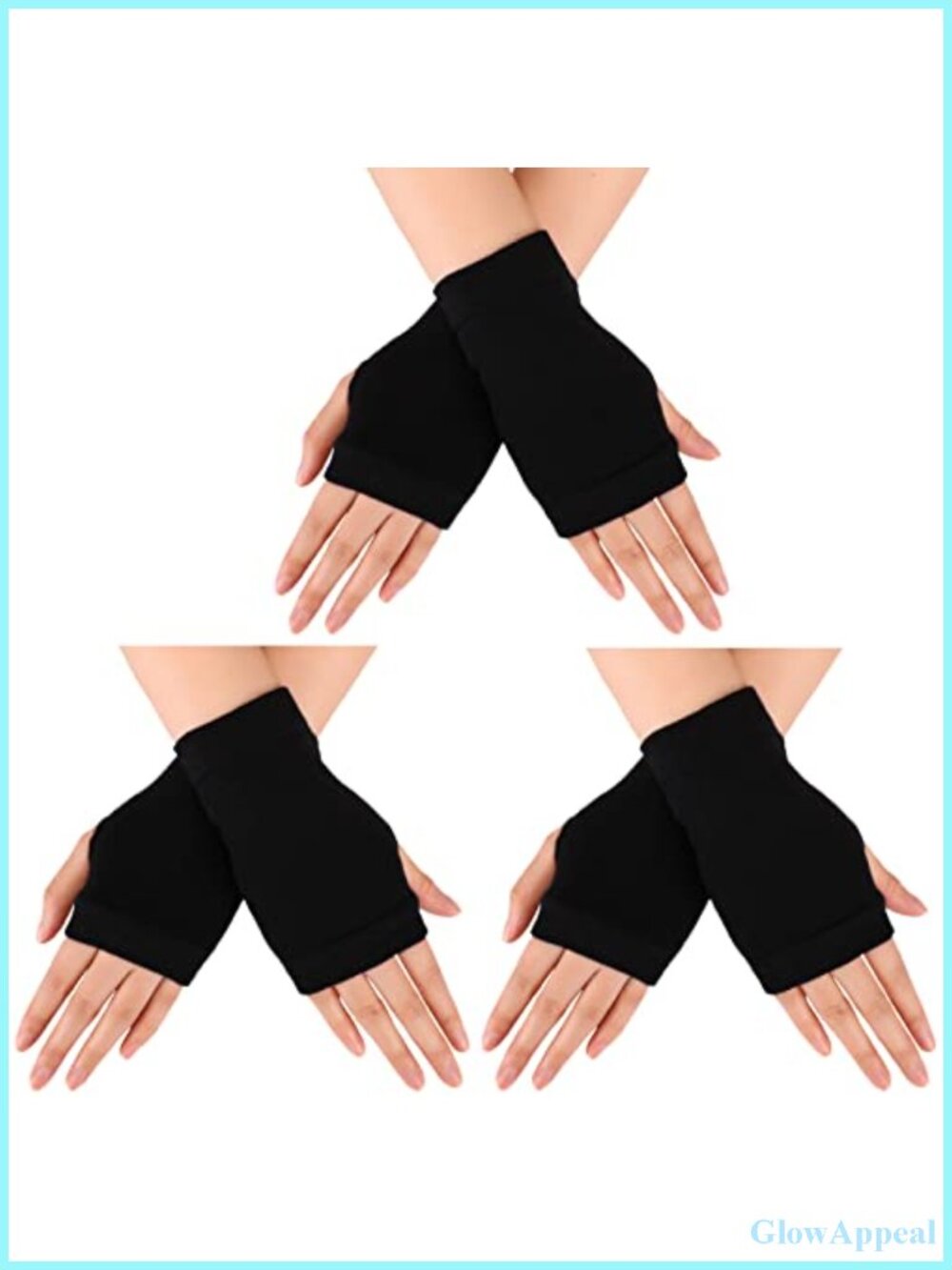 3 Pairs Fingerless Gloves with Thumb Hole Knit Cotton Driving Gloves for Men